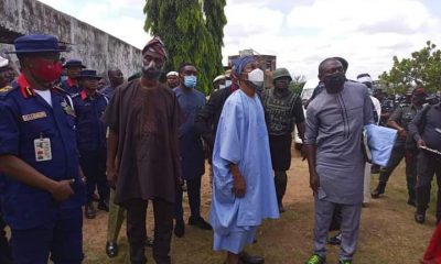 Minister of Interior, Ogbeni Rauf Aregbesola at Abolongo correctional center, after it was attacked by Gunmen on Friday Night 22nd October, 2021