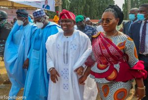 President of the Senate, Ahmad Lawan (left) and Lagos State Governor, Babajide Sanwo-Olu (middle) at the fifth edition of the empowerment programme of Senator Solomon Olamilekan Adeola, representing Lagos West Senatorial District on Sunday.